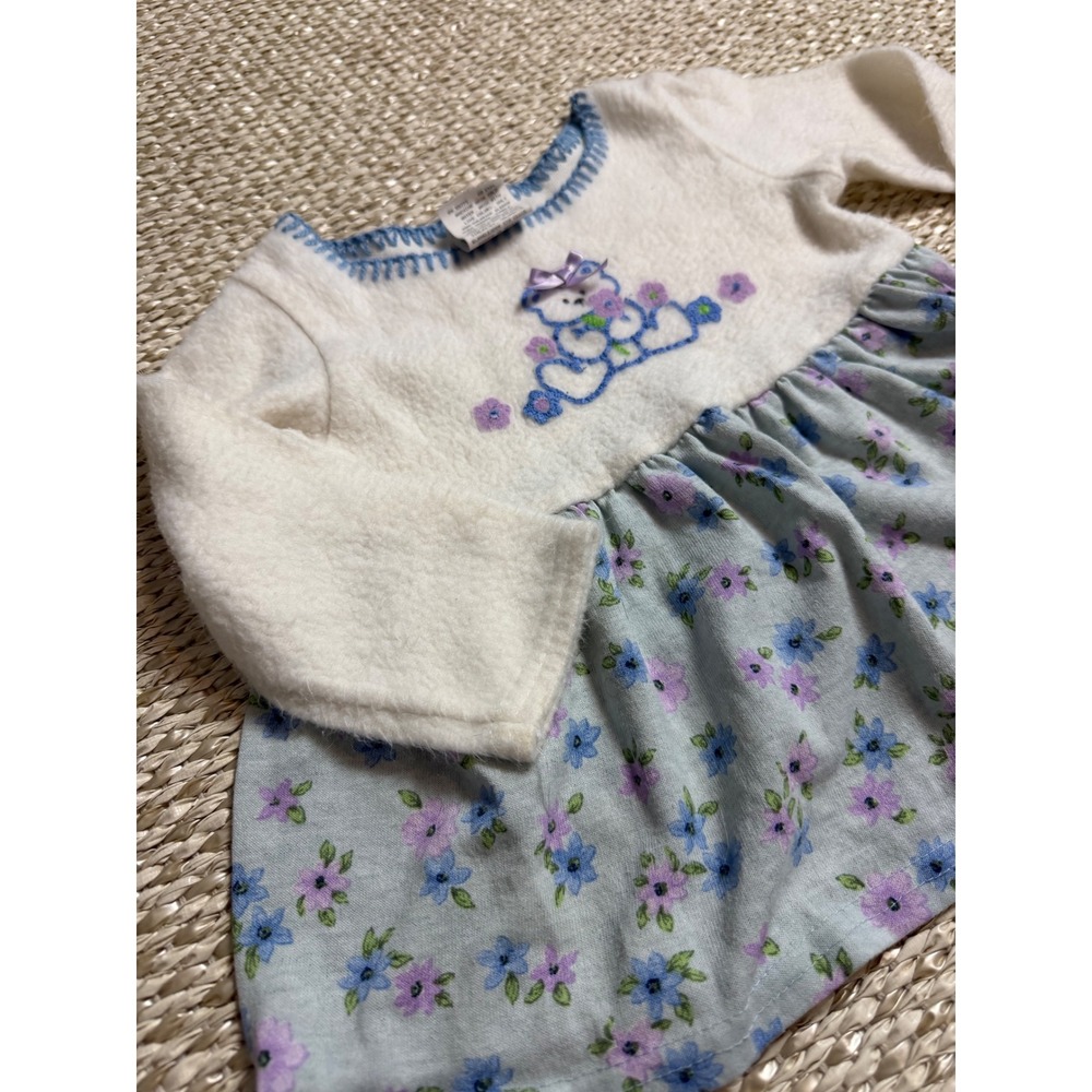 Vintage Basic Editions infant 18M Teddy Bear Floral cottagecore Dress USA 90's